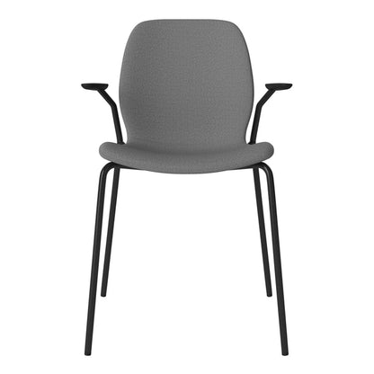 Chaise de salle à manger Seed avec accoudoirs ouverts - Rembourrée - Base en acier, laquée noire