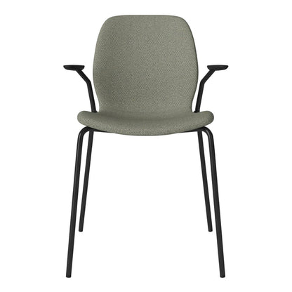 Chaise de salle à manger Seed avec accoudoirs ouverts - Rembourrée - Base en acier, laquée noire
