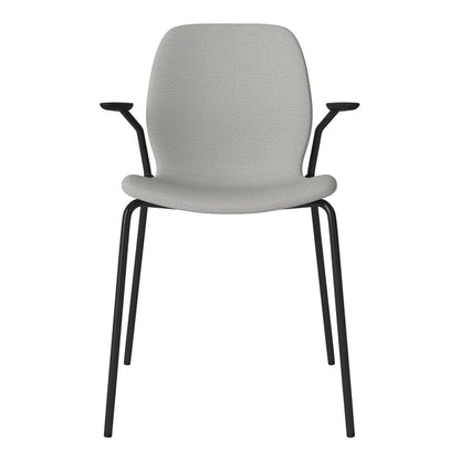 Chaise de salle à manger Seed avec accoudoirs ouverts - Rembourrée - Base en acier, laquée noire
