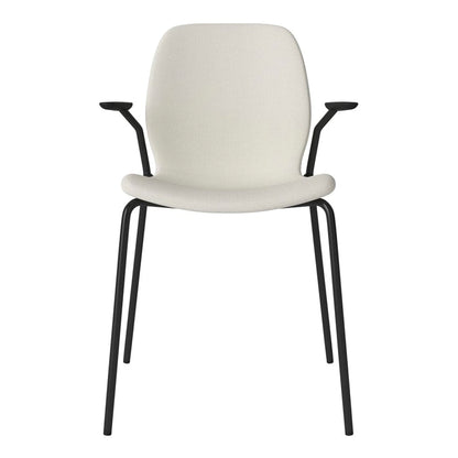 Chaise de salle à manger Seed avec accoudoirs ouverts - Rembourrée - Base en acier, laquée noire