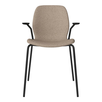 Chaise de salle à manger Seed avec accoudoirs ouverts - Rembourrée - Base en acier, laquée noire