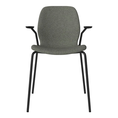 Chaise de salle à manger Seed avec accoudoirs ouverts - Rembourrée - Base en acier, laquée noire