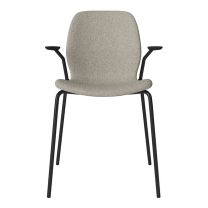 Chaise de salle à manger Seed avec accoudoirs ouverts - Rembourrée - Base en acier, laquée noire