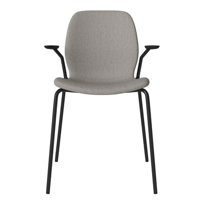 Chaise de salle à manger Seed avec accoudoirs ouverts - Rembourrée - Base en acier, laquée noire