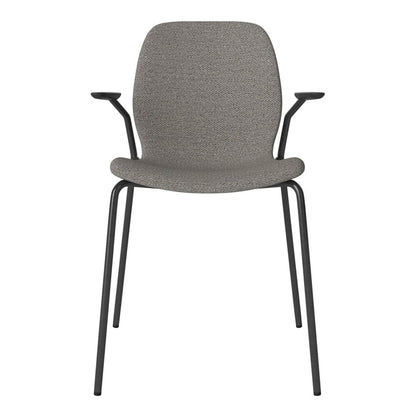 Chaise de salle à manger Seed avec accoudoirs ouverts - Rembourrée - Base en acier, laquée noire