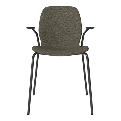 Chaise de salle à manger Seed avec accoudoirs ouverts - Rembourrée - Base en acier, laquée noire