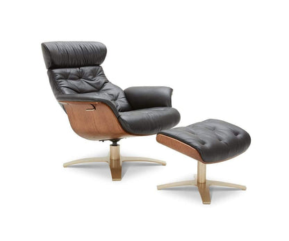 Fauteuil inclinable et ottoman en cuir Anselmo