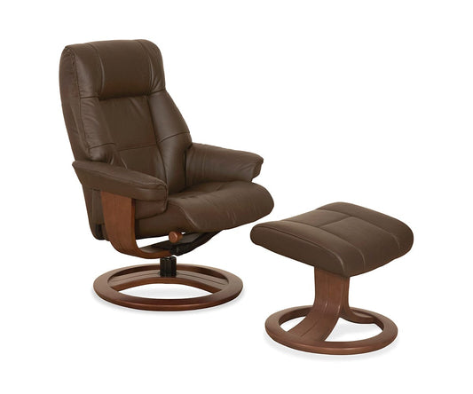 Fauteuil inclinable et repose-pieds en cuir Aksel