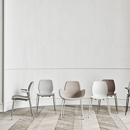 Chaise de salle à manger Seed - Rembourrée - Piètement en chêne huilé, pigmenté blanc