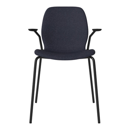 Chaise de salle à manger Seed avec accoudoirs ouverts - Rembourrée - Base en acier, laquée noire