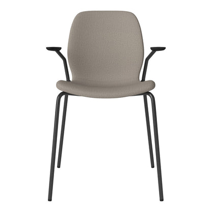Chaise de salle à manger Seed avec accoudoirs ouverts - Rembourrée - Base en acier, laquée noire