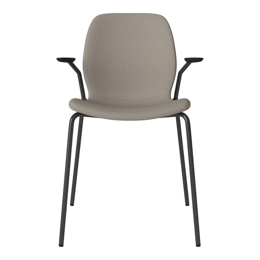 Chaise de salle à manger Seed avec accoudoirs ouverts - Rembourrée - Base en acier, laquée noire