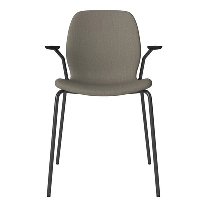 Chaise de salle à manger Seed avec accoudoirs ouverts - Rembourrée - Base en acier, laquée noire