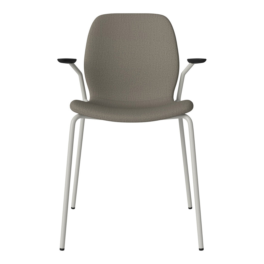 Chaise de salle à manger Seed avec accoudoirs ouverts - Rembourrée - Base en acier, laquée grise
