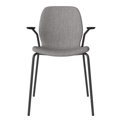 Chaise de salle à manger Seed avec accoudoirs ouverts - Rembourrée - Base en acier, laquée noire