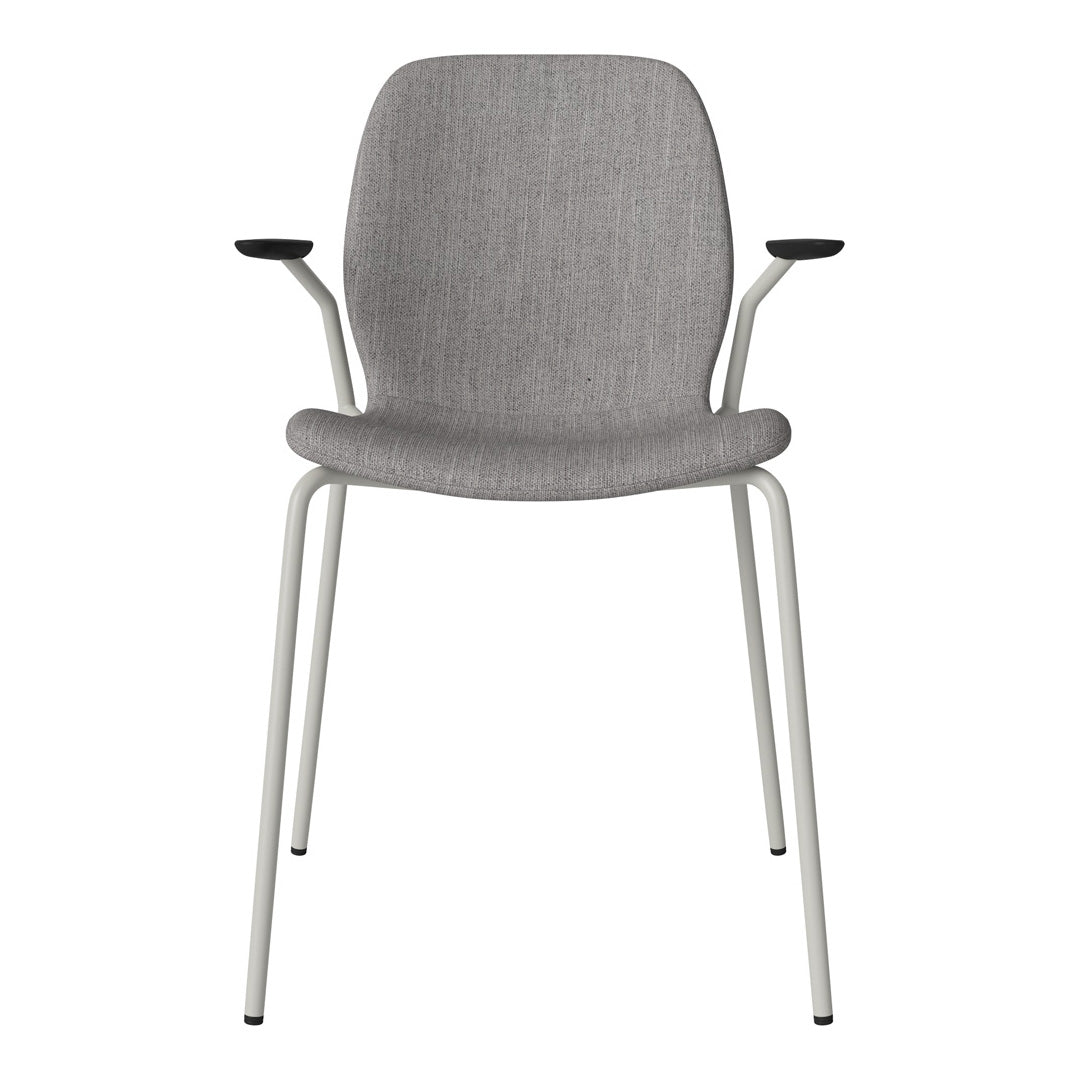 Chaise de salle à manger Seed avec accoudoirs ouverts - Rembourrée - Base en acier, laquée grise