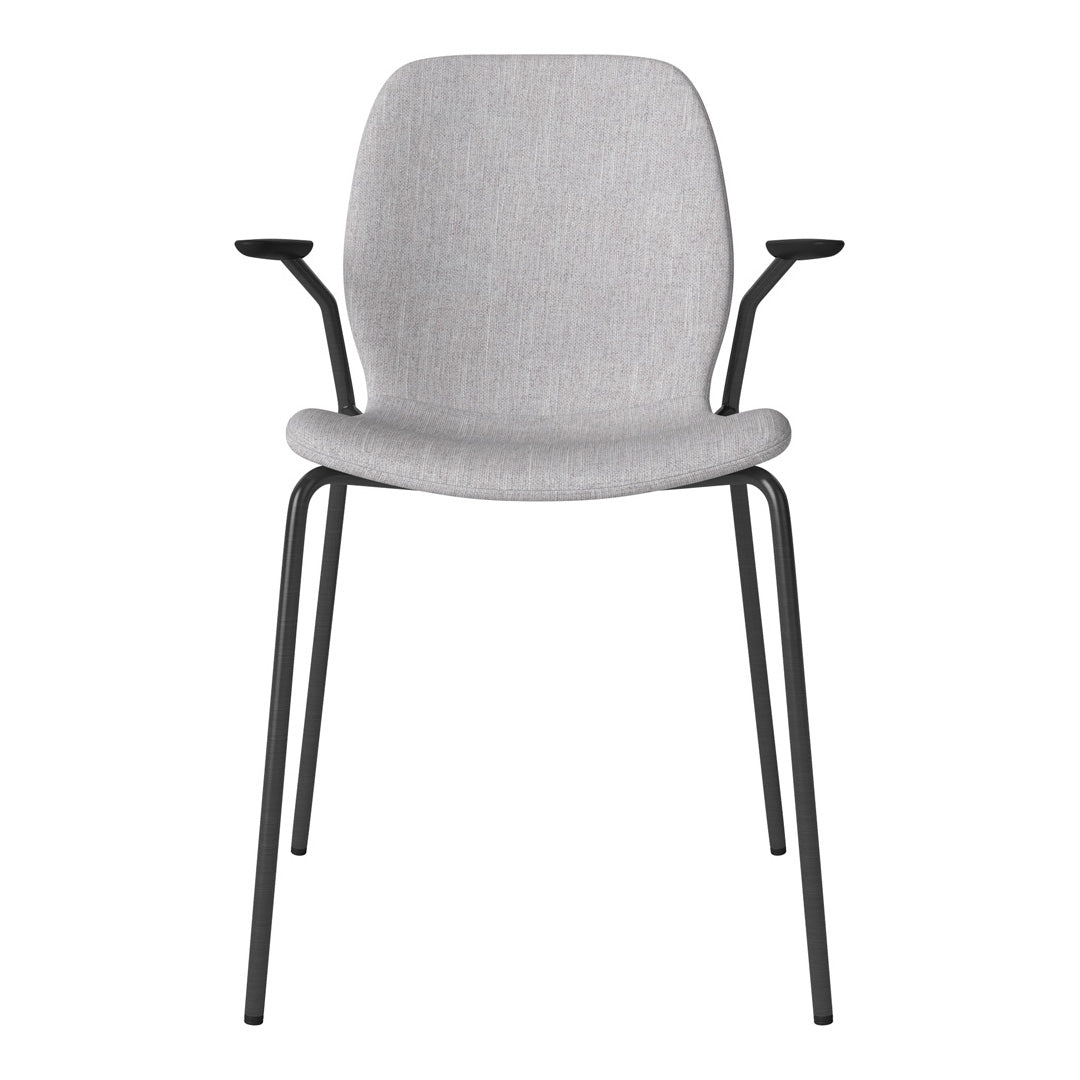 Chaise de salle à manger Seed avec accoudoirs ouverts - Rembourrée - Base en acier, laquée noire