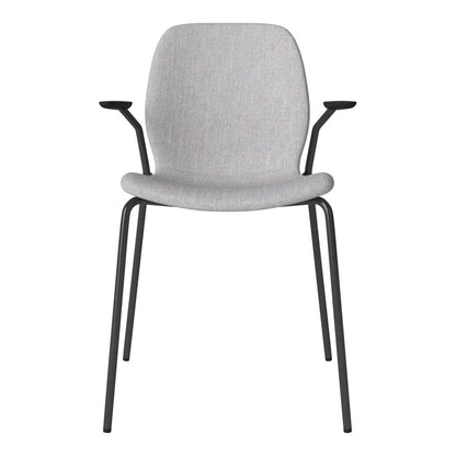 Chaise de salle à manger Seed avec accoudoirs ouverts - Rembourrée - Base en acier, laquée noire