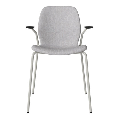 Chaise de salle à manger Seed avec accoudoirs ouverts - Rembourrée - Base en acier, laquée grise
