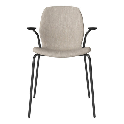 Chaise de salle à manger Seed avec accoudoirs ouverts - Rembourrée - Base en acier, laquée noire
