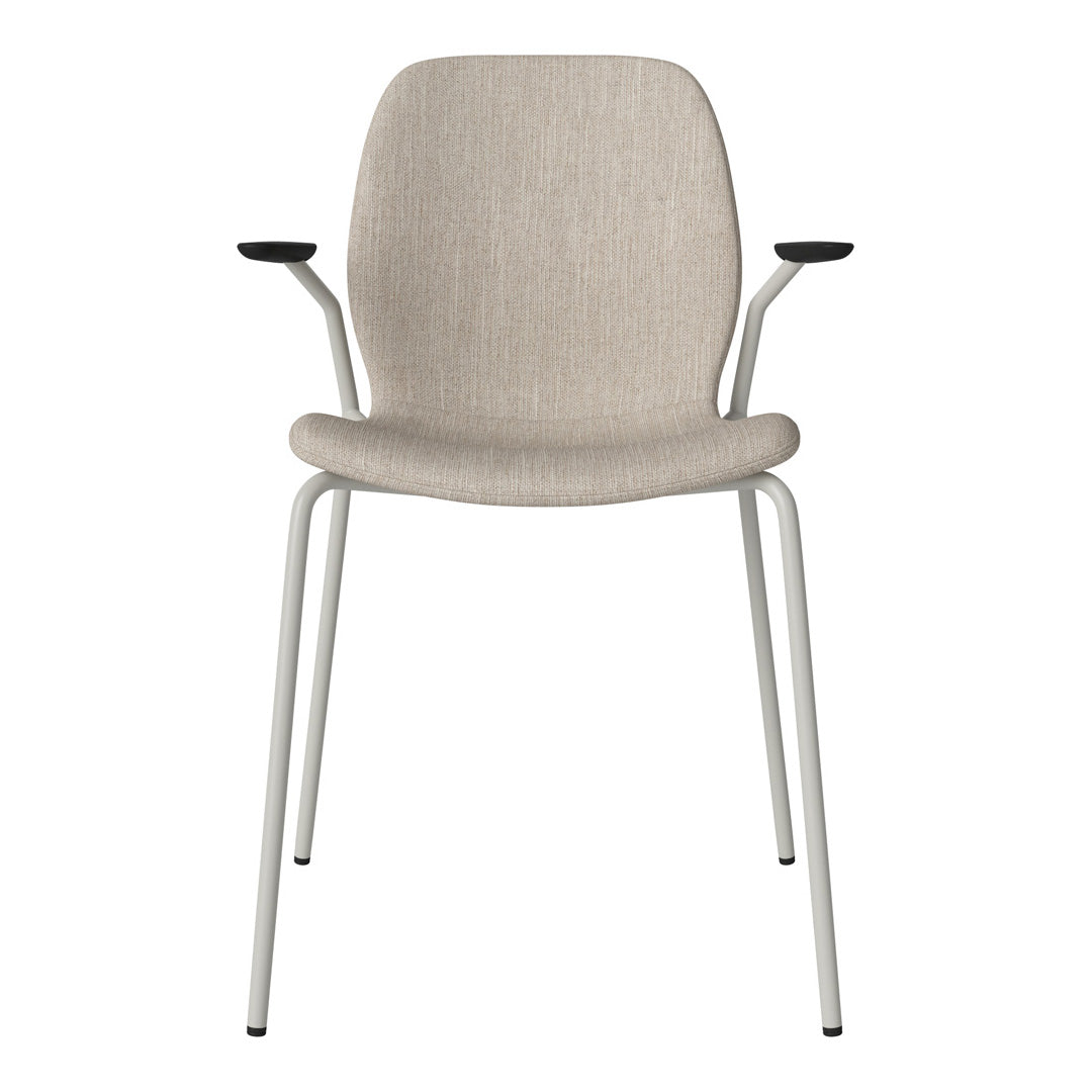 Chaise de salle à manger Seed avec accoudoirs ouverts - Rembourrée - Base en acier, laquée grise