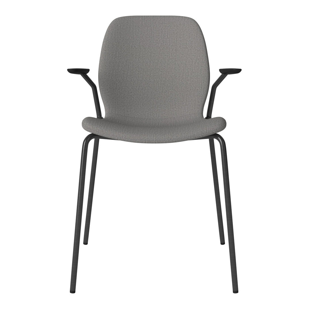 Chaise de salle à manger Seed avec accoudoirs ouverts - Rembourrée - Base en acier, laquée noire