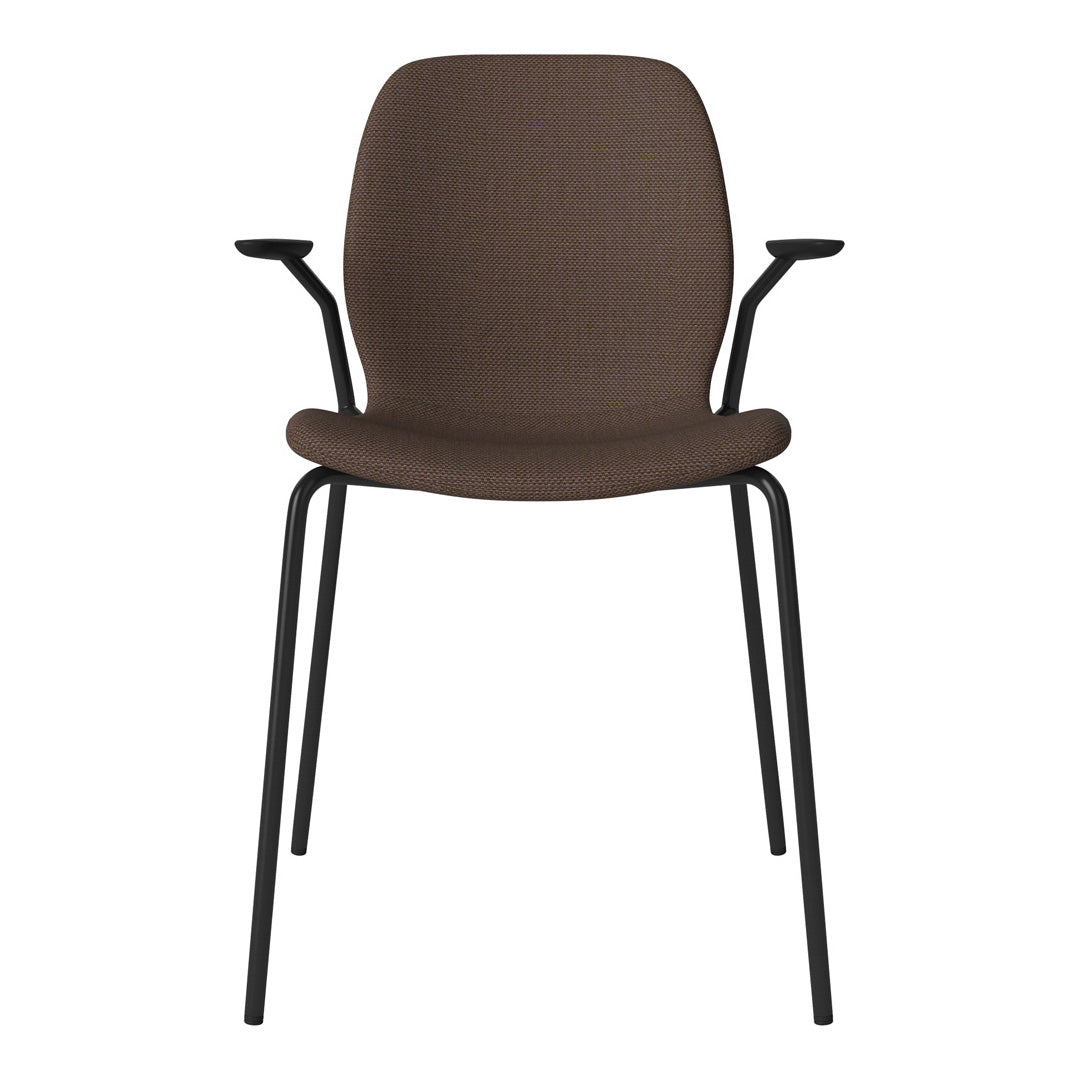 Chaise de salle à manger Seed avec accoudoirs ouverts - Rembourrée - Base en acier, laquée noire