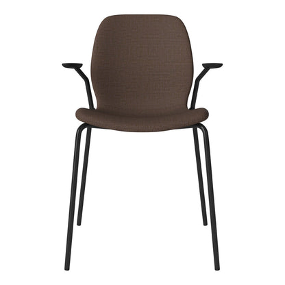 Chaise de salle à manger Seed avec accoudoirs ouverts - Rembourrée - Base en acier, laquée noire