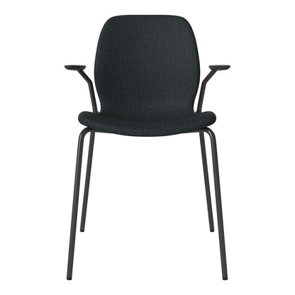 Chaise de salle à manger Seed avec accoudoirs ouverts - Rembourrée - Base en acier, laquée noire