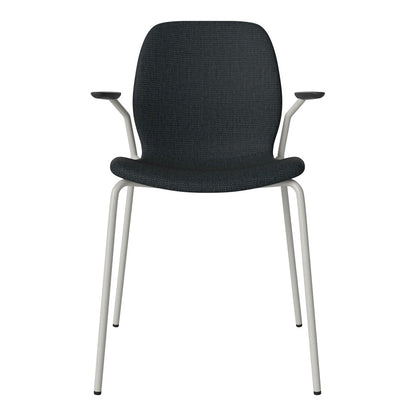 Chaise de salle à manger Seed avec accoudoirs ouverts - Rembourrée - Base en acier, laquée grise