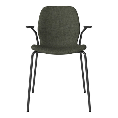 Chaise de salle à manger Seed avec accoudoirs ouverts - Rembourrée - Base en acier, laquée noire