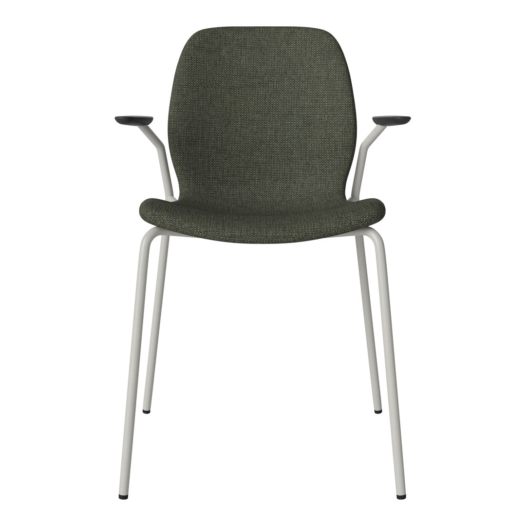 Chaise de salle à manger Seed avec accoudoirs ouverts - Rembourrée - Base en acier, laquée grise
