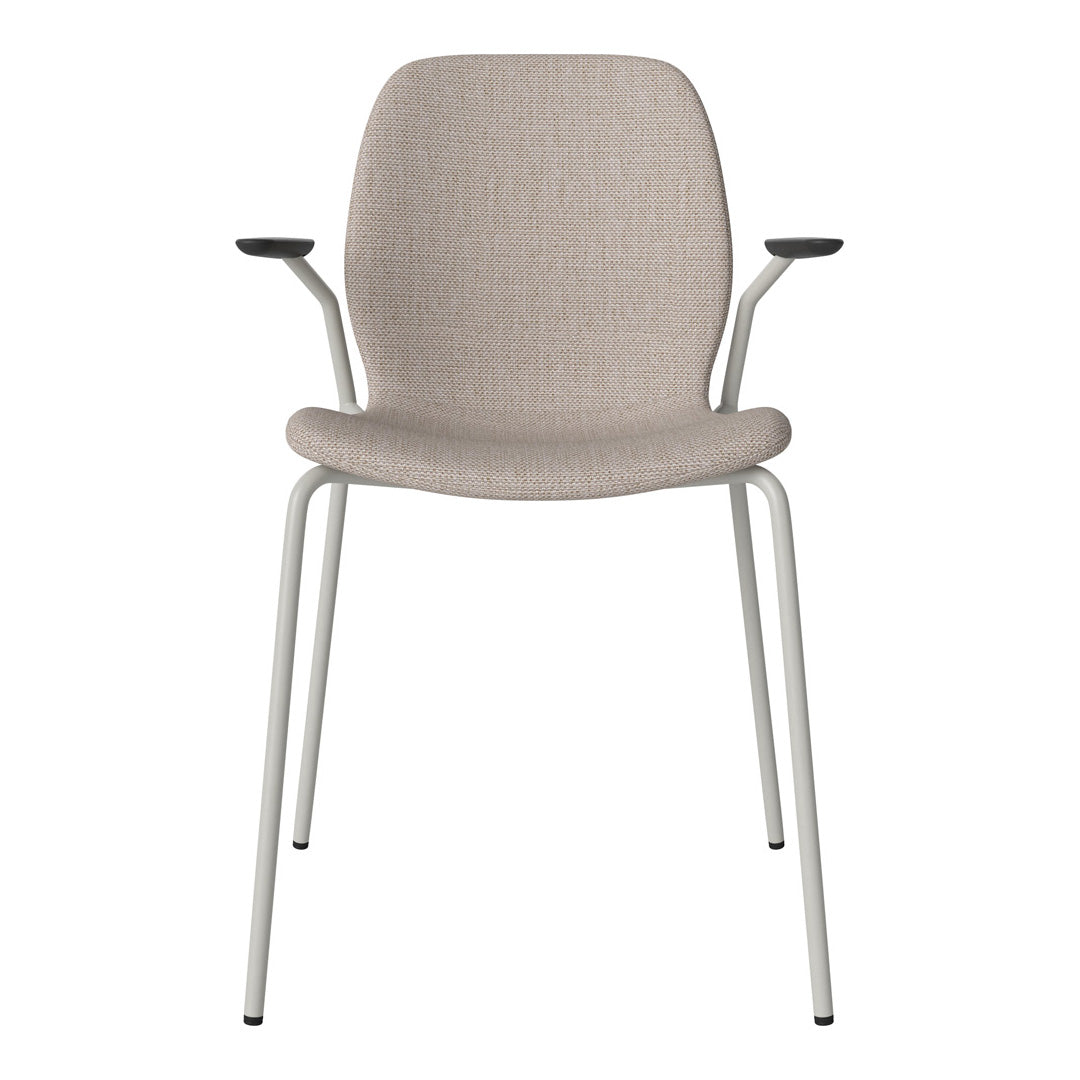 Chaise de salle à manger Seed avec accoudoirs ouverts - Rembourrée - Base en acier, laquée grise
