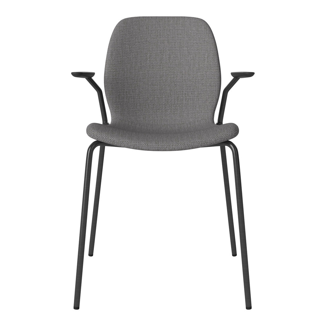 Chaise de salle à manger Seed avec accoudoirs ouverts - Rembourrée - Base en acier, laquée noire
