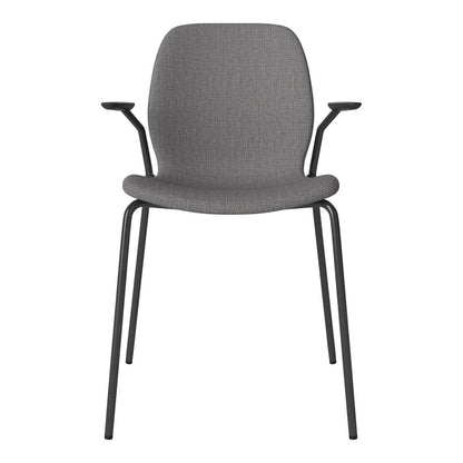 Chaise de salle à manger Seed avec accoudoirs ouverts - Rembourrée - Base en acier, laquée noire