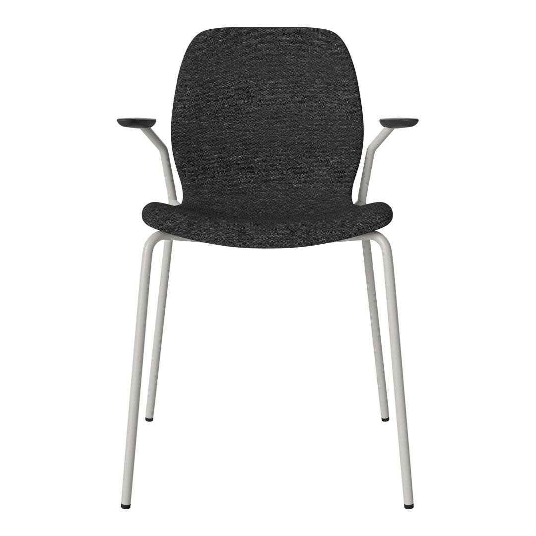 Chaise de salle à manger Seed avec accoudoirs ouverts - Rembourrée - Base en acier, laquée grise