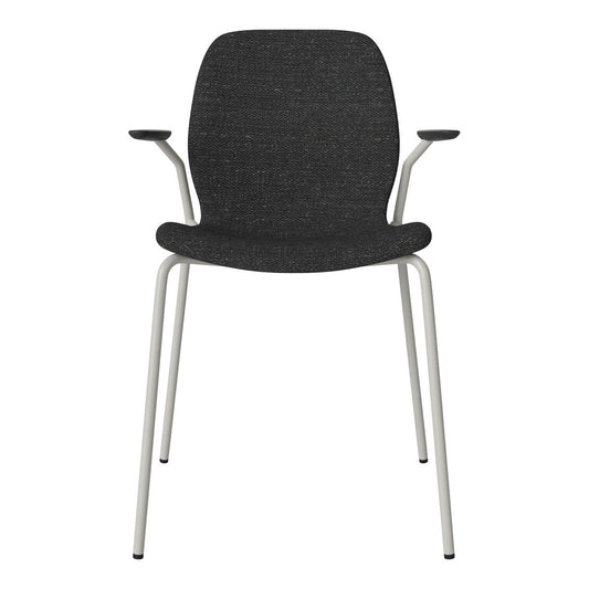 Chaise de salle à manger Seed avec accoudoirs ouverts - Rembourrée - Base en acier, laquée grise