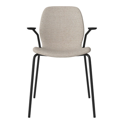 Chaise de salle à manger Seed avec accoudoirs ouverts - Rembourrée - Base en acier, laquée noire