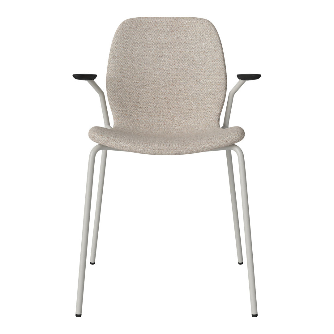 Chaise de salle à manger Seed avec accoudoirs ouverts - Rembourrée - Base en acier, laquée grise