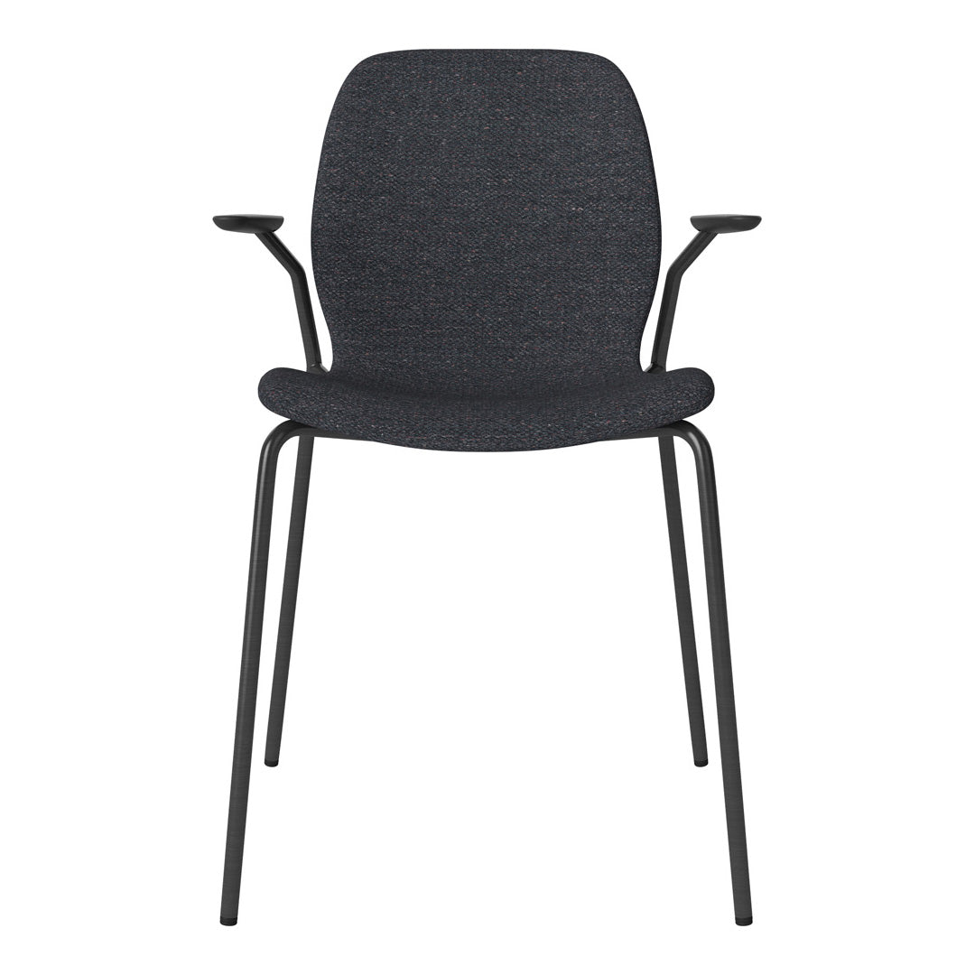 Chaise de salle à manger Seed avec accoudoirs ouverts - Rembourrée - Base en acier, laquée noire