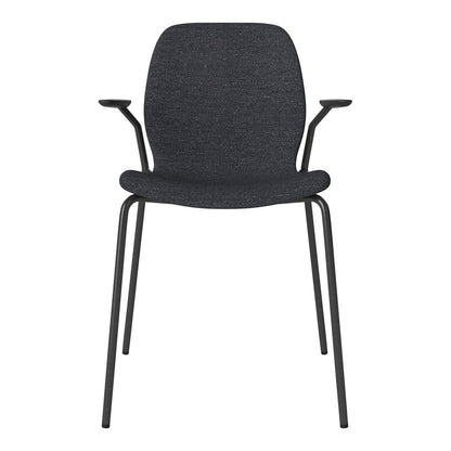 Chaise de salle à manger Seed avec accoudoirs ouverts - Rembourrée - Base en acier, laquée noire