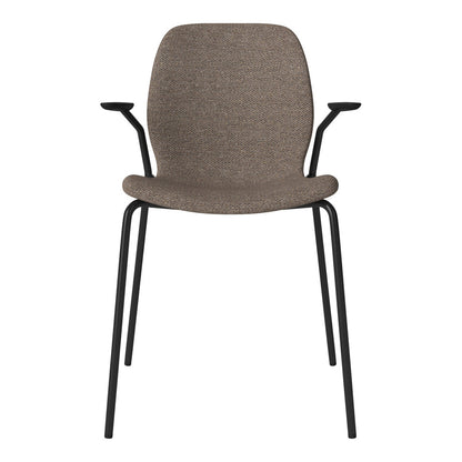 Chaise de salle à manger Seed avec accoudoirs ouverts - Rembourrée - Base en acier, laquée noire