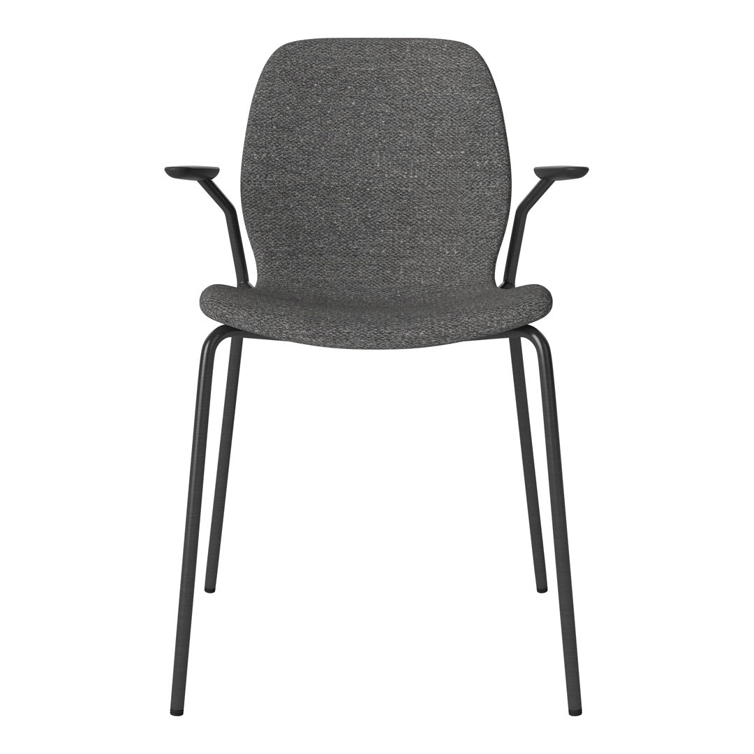 Chaise de salle à manger Seed avec accoudoirs ouverts - Rembourrée - Base en acier, laquée noire