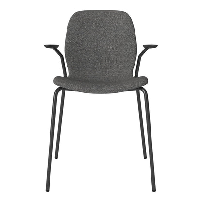 Chaise de salle à manger Seed avec accoudoirs ouverts - Rembourrée - Base en acier, laquée noire