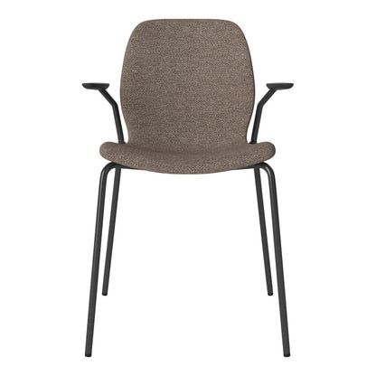 Chaise de salle à manger Seed avec accoudoirs ouverts - Rembourrée - Base en acier, laquée noire
