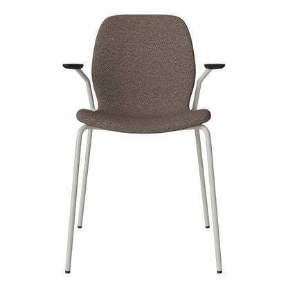 Chaise de salle à manger Seed avec accoudoirs ouverts - Rembourrée - Base en acier, laquée grise