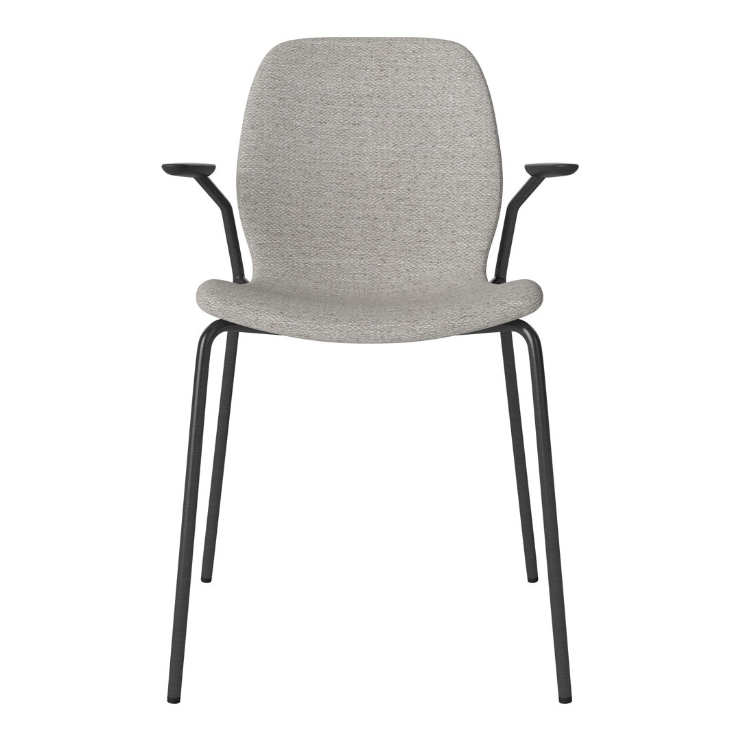 Chaise de salle à manger Seed avec accoudoirs ouverts - Rembourrée - Base en acier, laquée noire
