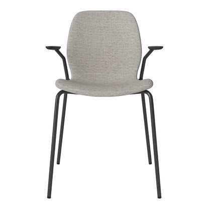 Chaise de salle à manger Seed avec accoudoirs ouverts - Rembourrée - Base en acier, laquée noire