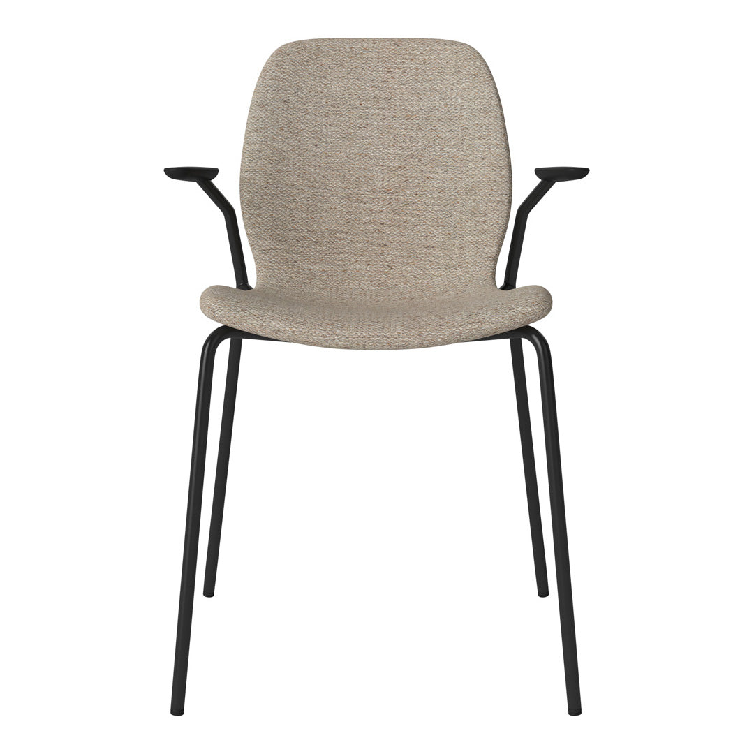 Chaise de salle à manger Seed avec accoudoirs ouverts - Rembourrée - Base en acier, laquée noire