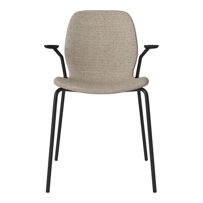 Chaise de salle à manger Seed avec accoudoirs ouverts - Rembourrée - Base en acier, laquée noire